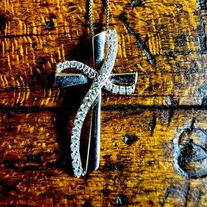 Sterling Silver Cross Necklace with Diamond Accents
